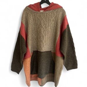 VINTAGE JONESNY Chunky Wool Patchwork Hoodie Sweater Grunge Boho Lagenlook Sz 2X